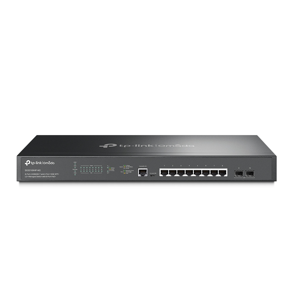 TP-Link Omada SG3210XHP-M2 commutateur réseau Géré L2+ 2.5G Ethernet (100/1000/2500) Connexion Ethernet, supportant l'alimentation via ce port (PoE) 1U Noir TP-Link Omada SG3210XHP-M2 commutateur réseau Géré L2+ 2.5G Ethernet (100/1000/2500) Connexion Ethernet, supportant l'alimentation via ce port (PoE) 1U Noir