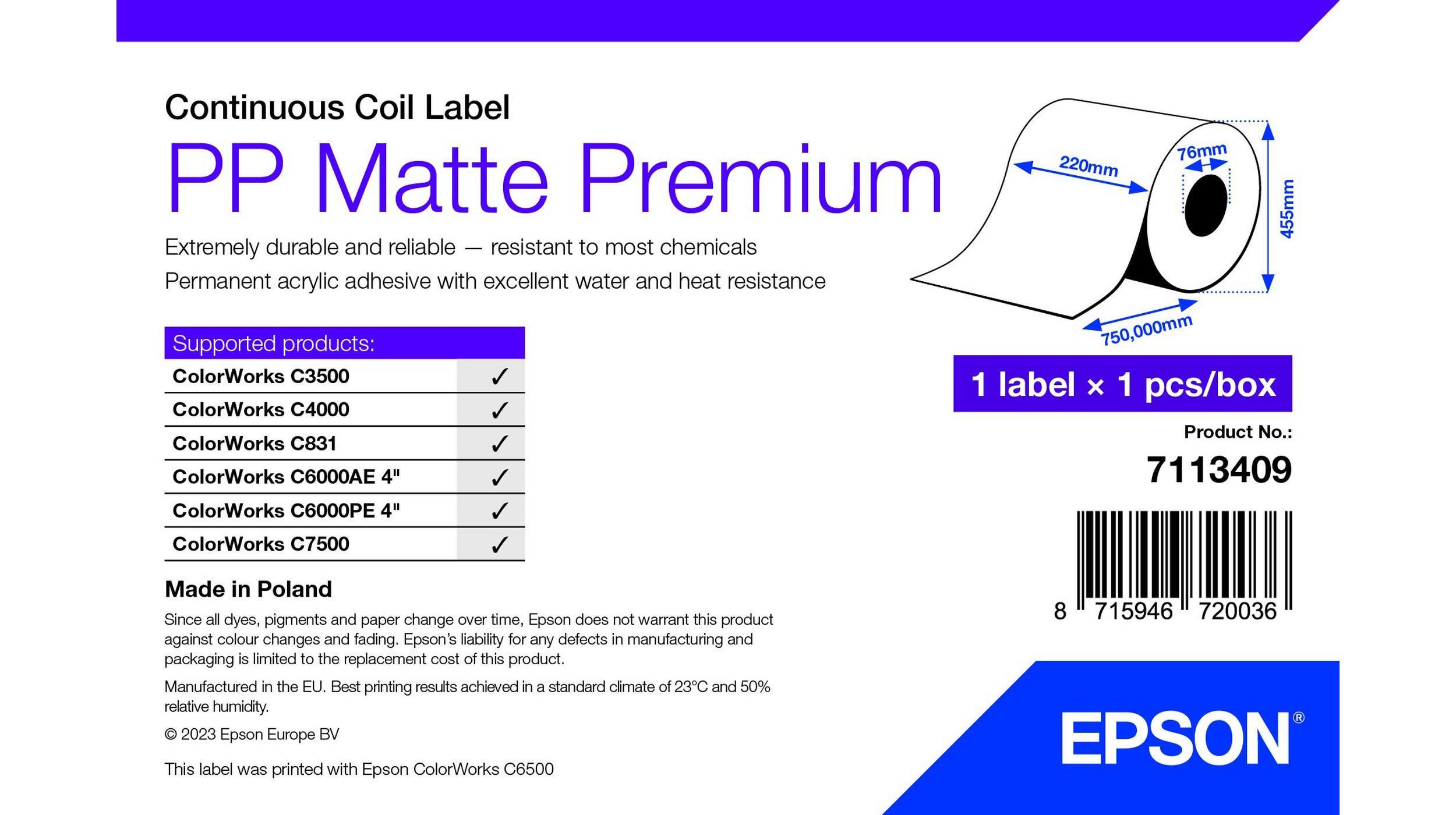 Epson 7113409 étiquette à imprimer Blanc Imprimante d'étiquette adhésive Epson 7113409 étiquette à imprimer Blanc Imprimante d'étiquette adhésive