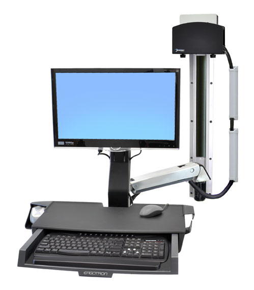 Ergotron Sit-Stand Combo System with Worksurface and Small CPU Holder Ergotron Sit-Stand Combo System with Worksurface and Small CPU Holder