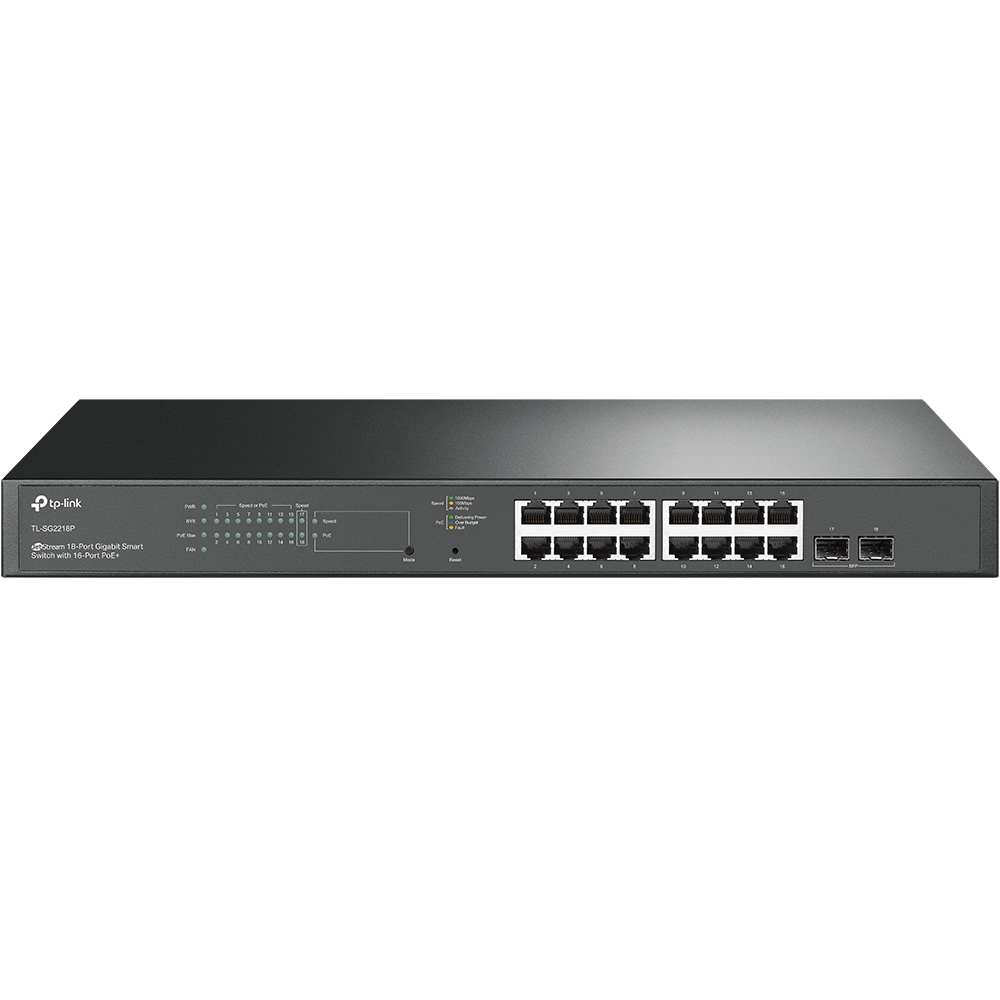 TP-Link TL-SG2218P commutateur réseau L2/L2+ Gigabit Ethernet (10/100/1000) Connexion Ethernet, supportant l'alimentation via ce port (PoE) 1U Noir TP-Link TL-SG2218P commutateur réseau L2/L2+ Gigabit Ethernet (10/100/1000) Connexion Ethernet, supportant l'alimentation via ce port (PoE) 1U Noir