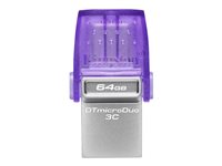 Kingston Technology DataTraveler microDuo 3C lecteur USB flash 64 Go USB Type-A / USB Type-C 3.2 Gen 1 (3.1 Gen 1) Violet, Acier inoxydable