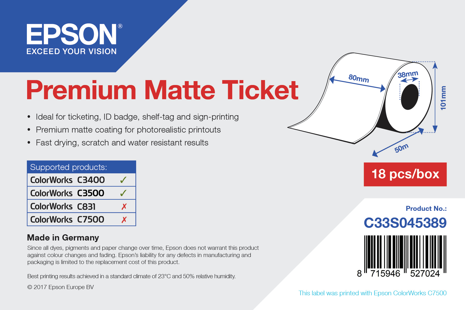 1ROLL PREMIUM MATTE TICKET ROLL 1ROLL PREMIUM MATTE TICKET ROLL