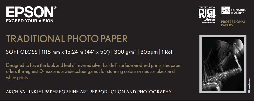 Epson Pap Photo Traditionnel 300g 44" x 15m Epson Pap Photo Traditionnel 300g 44" x 15m