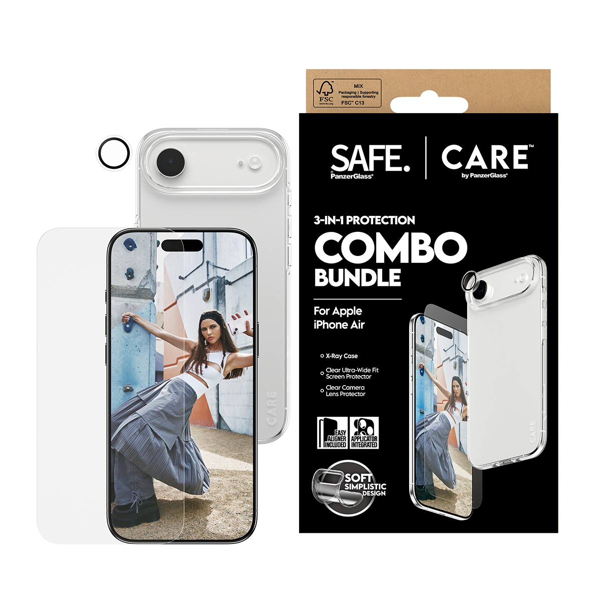  CARE by ® 3-in-1 Fashionable Combo Bundle iPhone Air Protection d'écran transparent Apple 1 pièce(s)