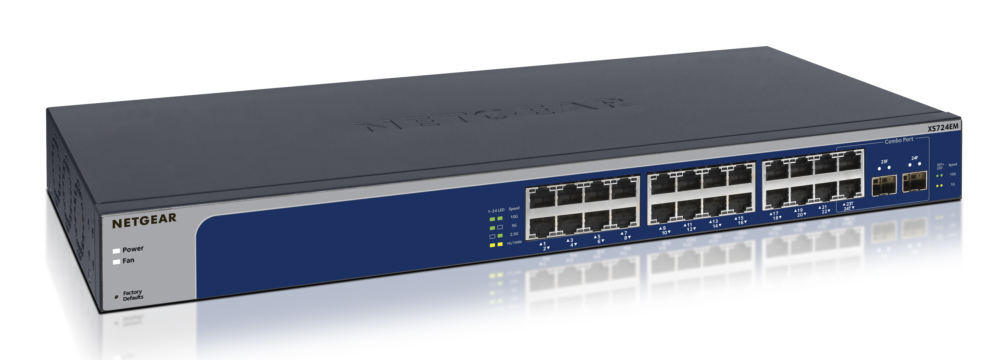NETGEAR XS724EM Géré L2 10G Ethernet (100/1000/10000) 1U Bleu, Gris NETGEAR XS724EM Géré L2 10G Ethernet (100/1000/10000) 1U Bleu, Gris