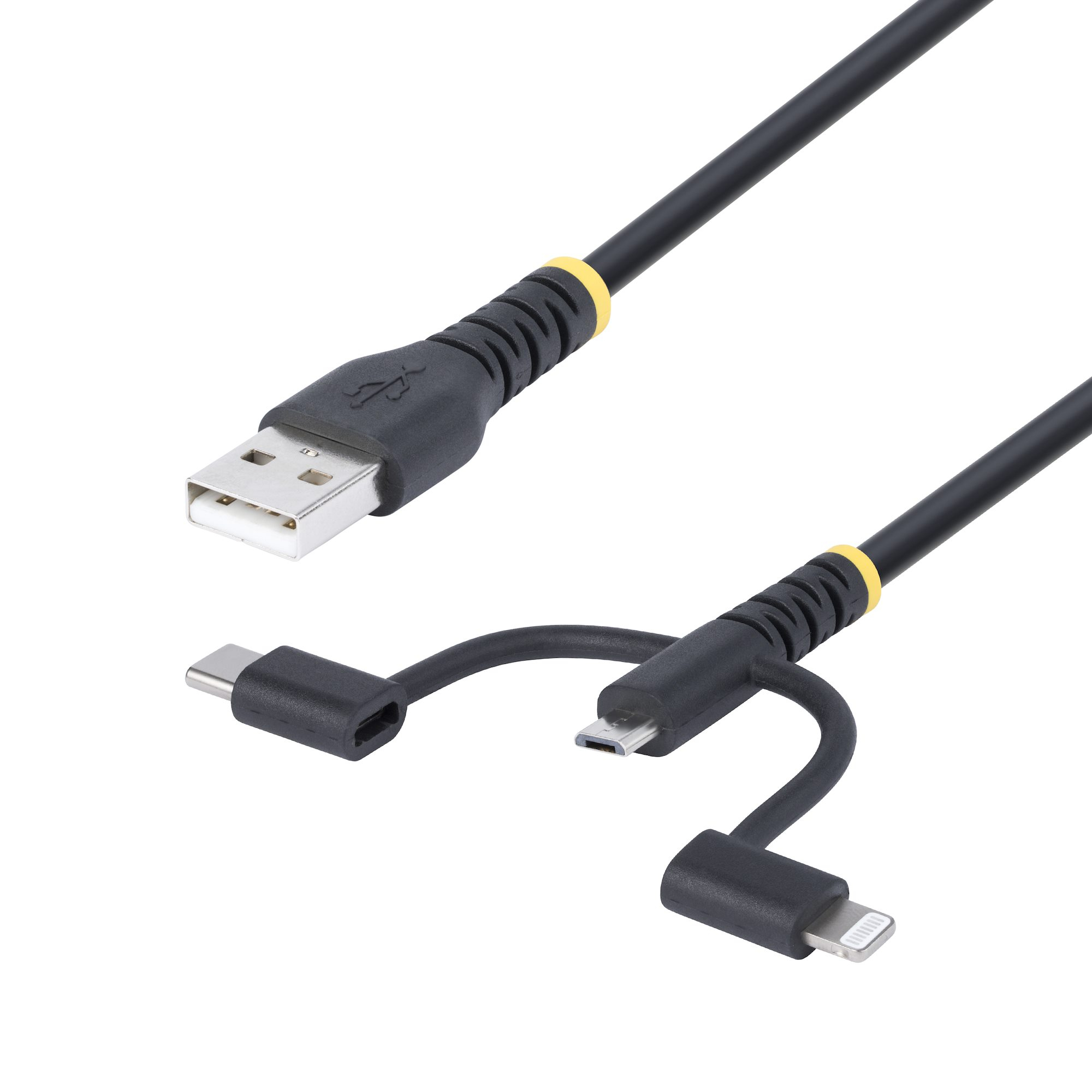 StarTech.com Câble de Charge USB de 1m Robuste, USB vers Lightning/Micro-USB/USB-C, Certifié Apple MFi, Gaine en Aramide, Cordon de Charge USB Universel 3-en-1 pour iPhone/iPad/Android StarTech.com Câble de Charge USB de 1m Robuste, USB vers Lightning/Micro-USB/USB-C, Certifié Apple MFi, Gaine en Aramide, Cordon de Charge USB Universel 3-en-1 pour iPhone/iPad/Android
