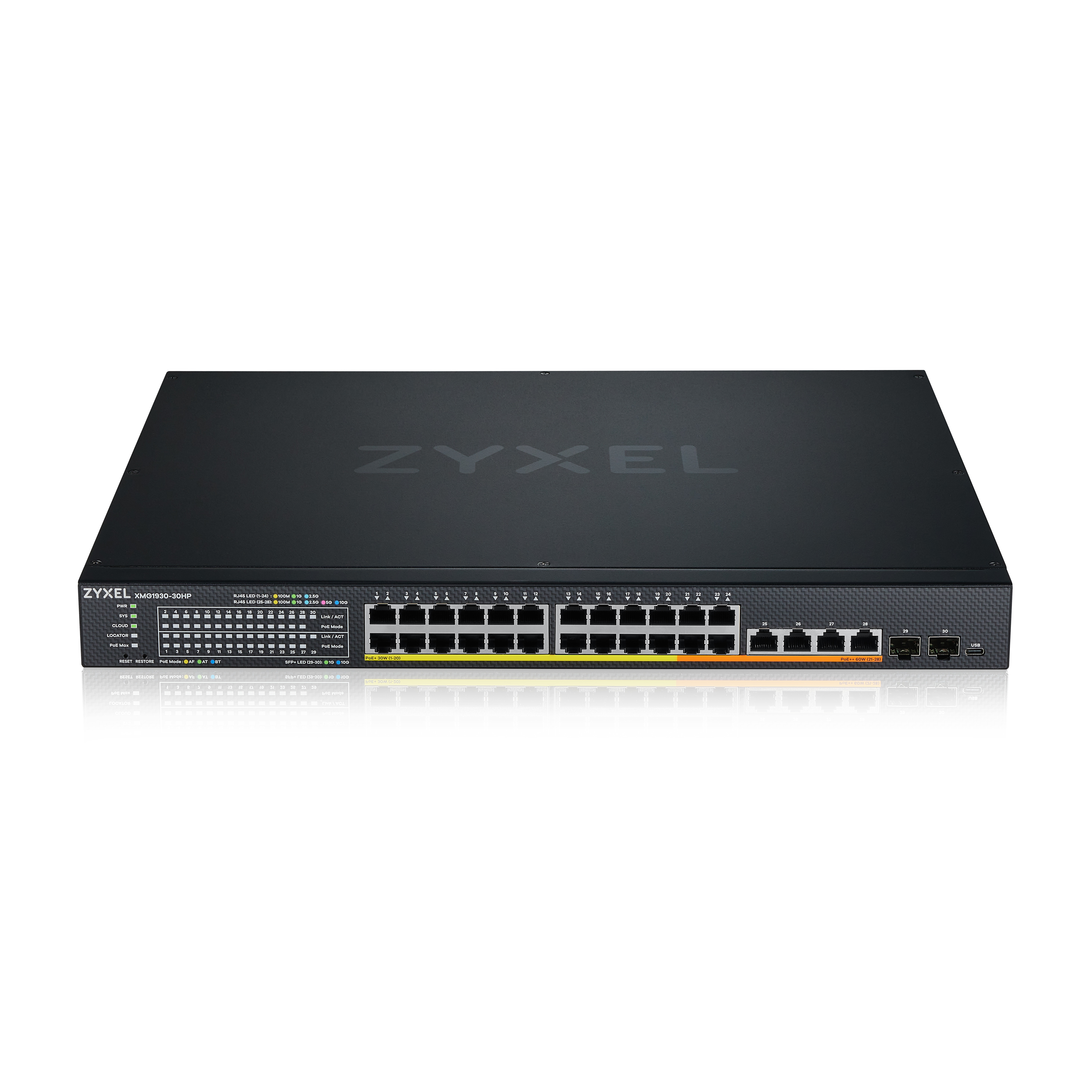 Zyxel XMG1930-30HP Géré L3 2.5G Ethernet (100/1000/2500) Connexion Ethernet, supportant l'alimentation via ce port (PoE) 1U Noir Zyxel XMG1930-30HP Géré L3 2.5G Ethernet (100/1000/2500) Connexion Ethernet, supportant l'alimentation via ce port (PoE) 1U Noir