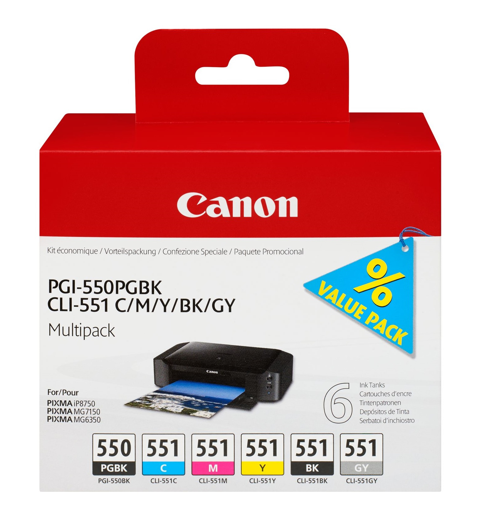 Canon PGI-550/CLI-551 PGBK/C/M/Y/BK/GY Multi Pack Canon PGI-550/CLI-551 PGBK/C/M/Y/BK/GY Multi Pack