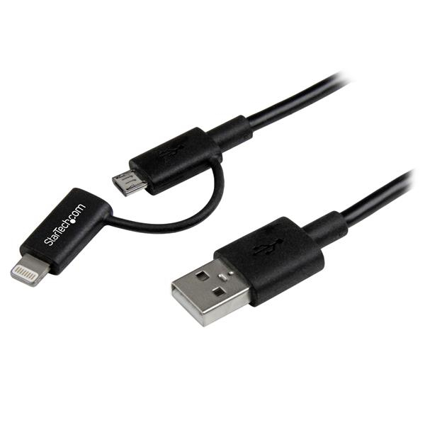 StarTech.com Câble Lightning 8 broches ou Micro USB vers USB de 1 m - Cordon de charge / synchronisation - Noir StarTech.com Câble Lightning 8 broches ou Micro USB vers USB de 1 m - Cordon de charge / synchronisation - Noir