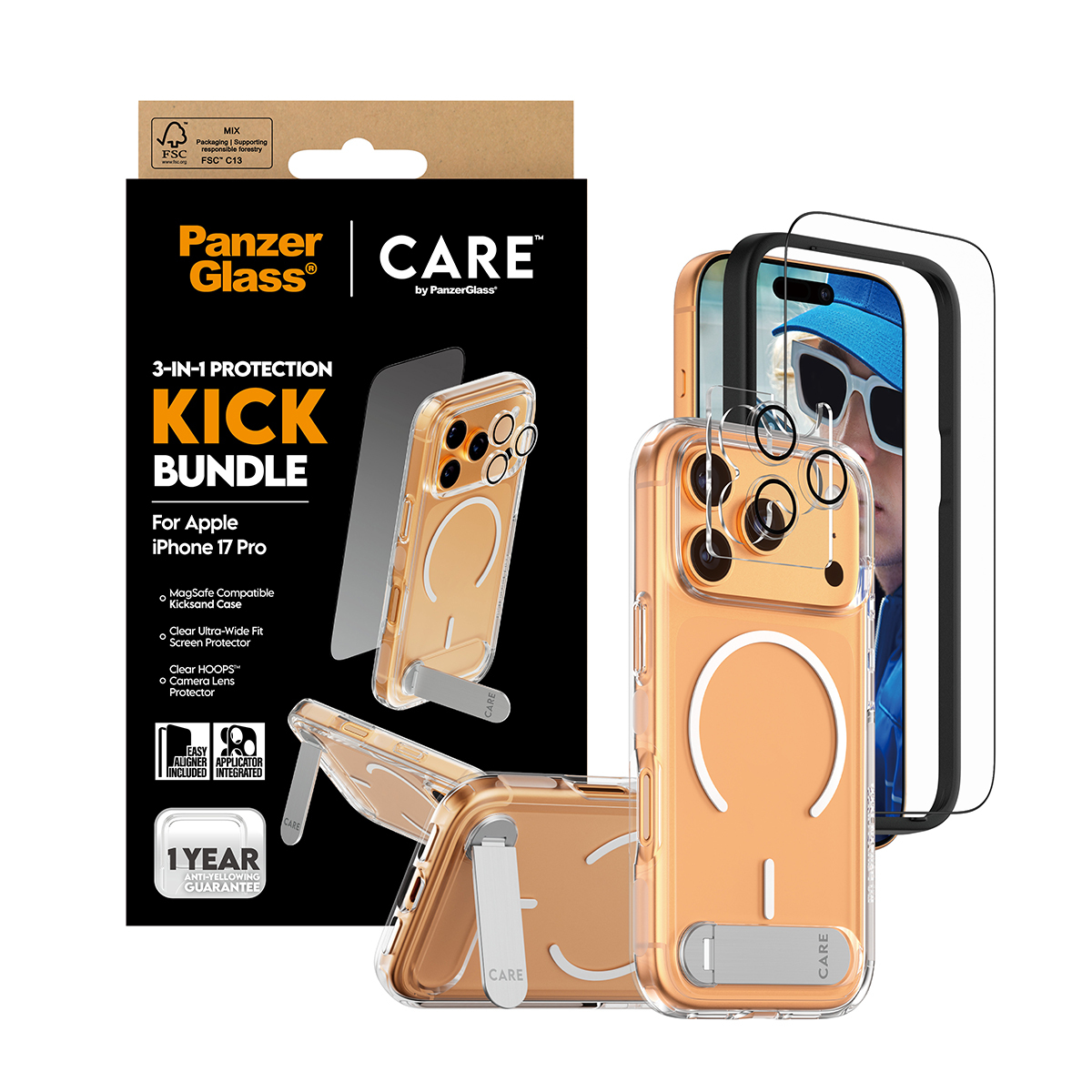  CARE by ® 3-in-1 Feature Kick Bundle iPhone 17 Pro Protection d'écran transparent Apple 1 pièce(s)