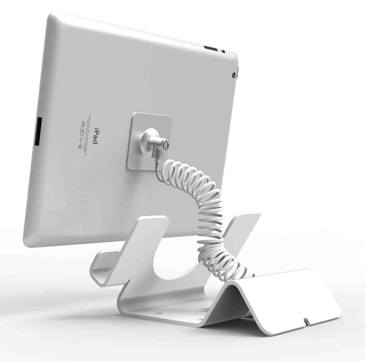 Compulocks Universal Tablet Holder Keyed Coiled Cable Lock White Compulocks Universal Tablet Holder Keyed Coiled Cable Lock White
