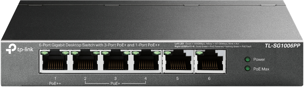 TP-Link TL-SG1006PP commutateur réseau Non-géré Gigabit Ethernet (10/100/1000) Connexion Ethernet, supportant l'alimentation via ce port (PoE) Gris TP-Link TL-SG1006PP commutateur réseau Non-géré Gigabit Ethernet (10/100/1000) Connexion Ethernet, supportant l'alimentation via ce port (PoE) Gris