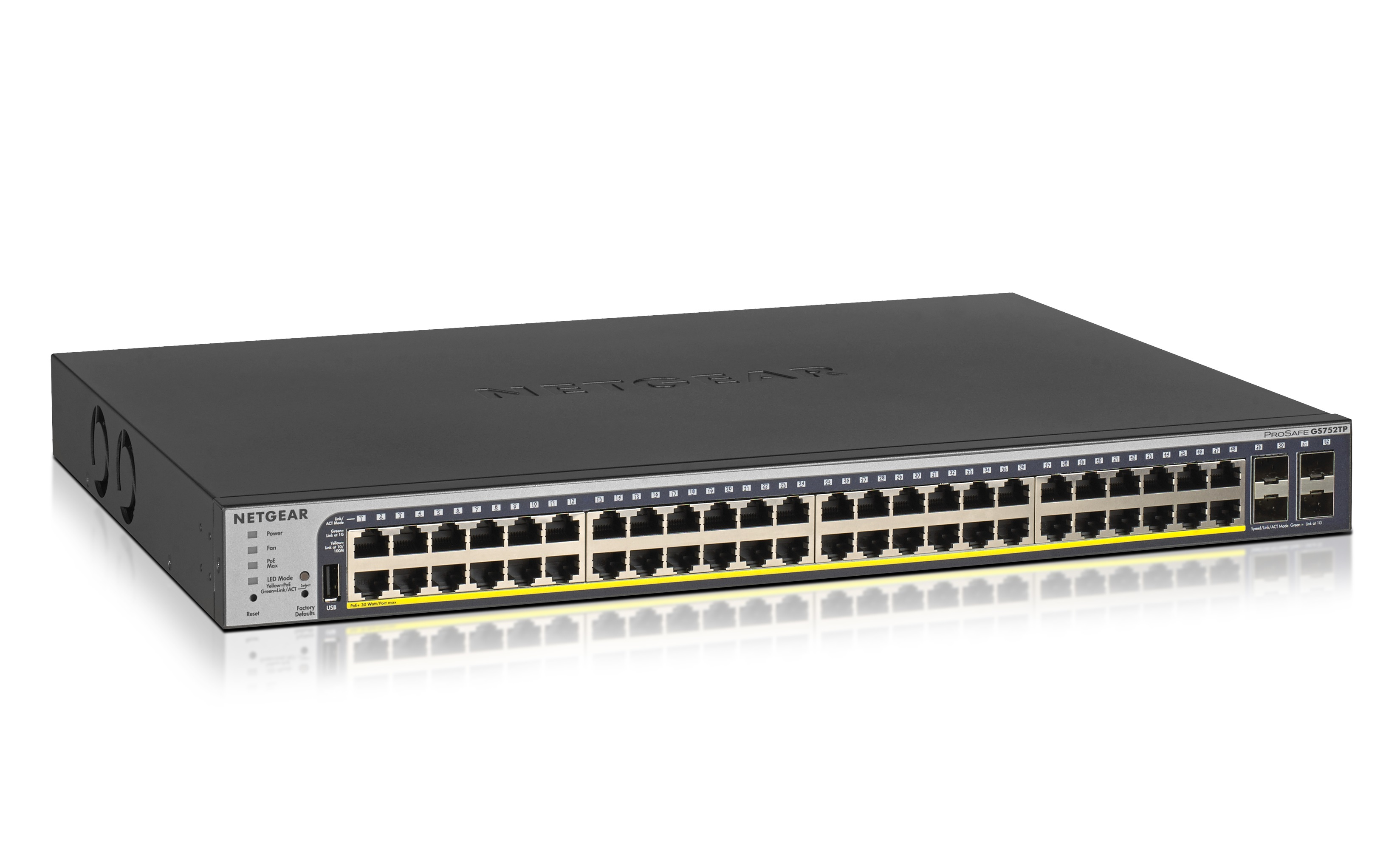 NETGEAR GS752TP-300EUS commutateur réseau Géré L2/L3/L4 Gigabit Ethernet (10/100/1000) Connexion Ethernet, supportant l'alimentation via ce port (PoE) 1U Noir