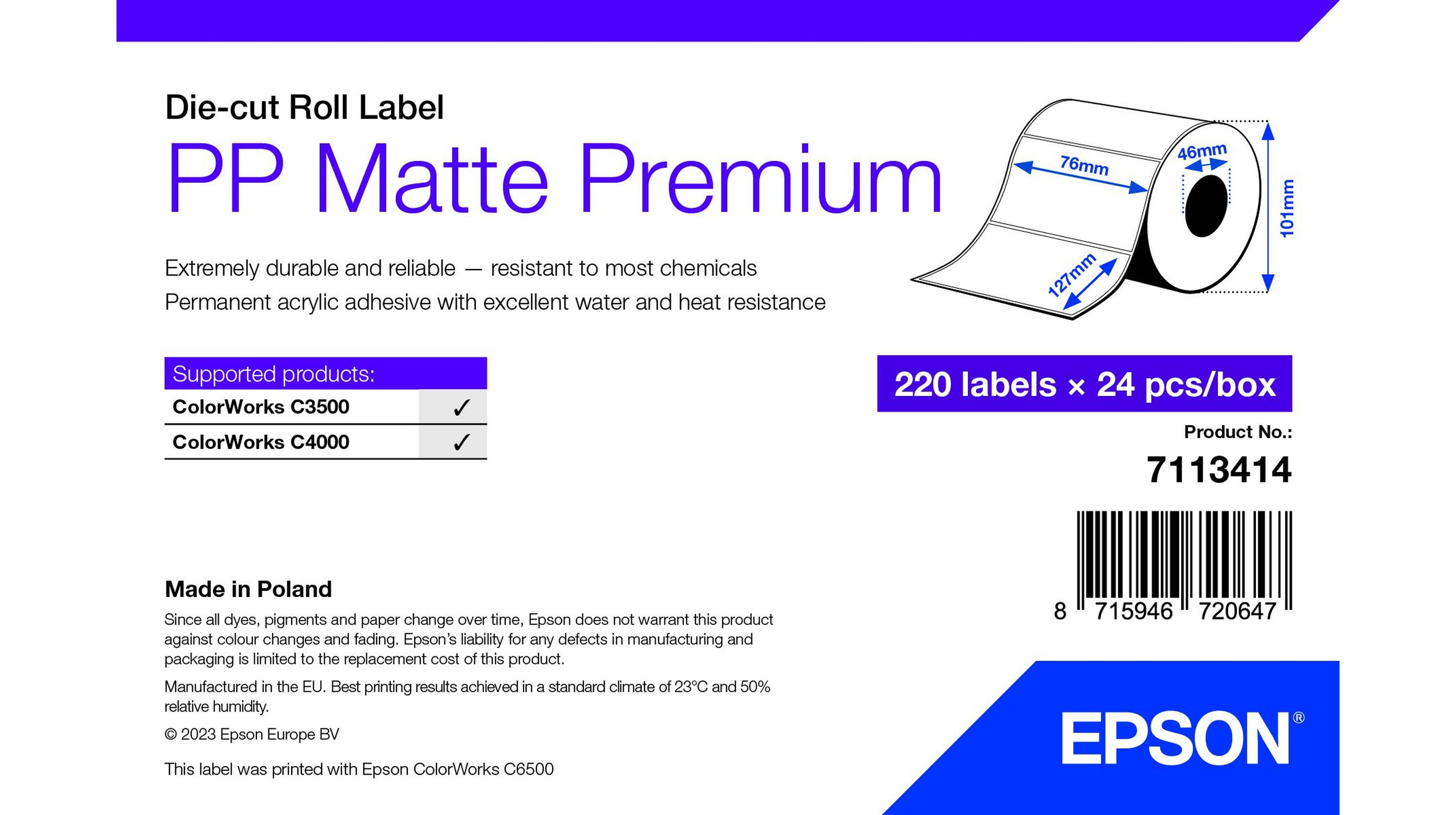 Epson 7113414 étiquette à imprimer Blanc Imprimante d'étiquette adhésive Epson 7113414 étiquette à imprimer Blanc Imprimante d'étiquette adhésive