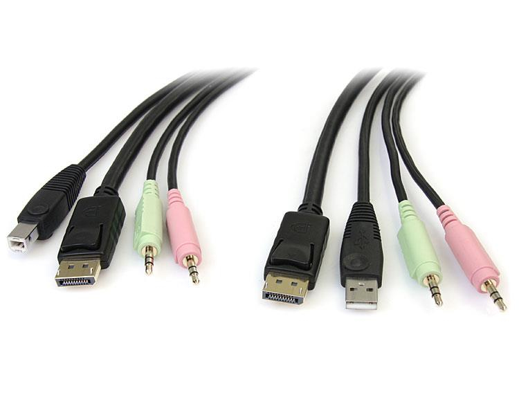 StarTech.com Cable de commutateur KVM DisplayPort USB 4-en-1 de 1,8 m avec audio et microphone