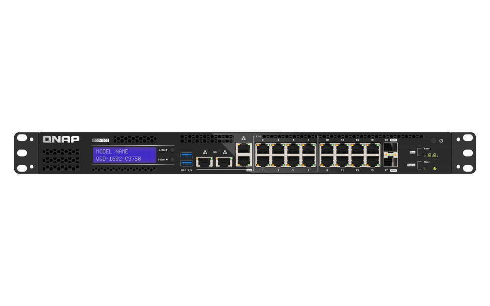 QNAP QGD-1602-C3758-16G commutateur réseau Géré L2 2.5G Ethernet (100/1000/2500) Noir, Gris QNAP QGD-1602-C3758-16G commutateur réseau Géré L2 2.5G Ethernet (100/1000/2500) Noir, Gris