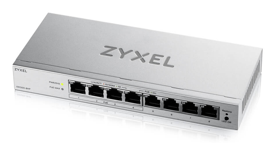 Zyxel GS1200-8HPV3 Géré L2 Gigabit Ethernet (10/100/1000) Connexion Ethernet, supportant l'alimentation via ce port (PoE) Bureau Gris