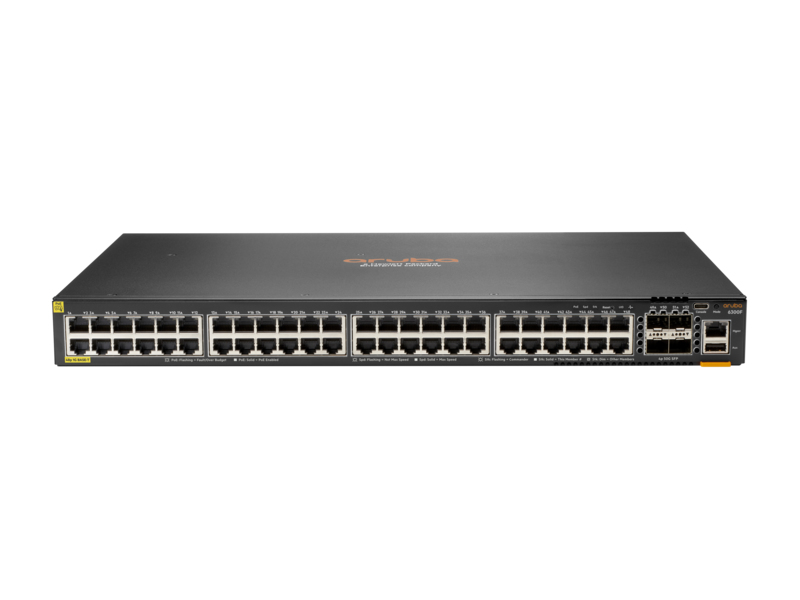 Aruba 6300F 48-port 1GbE Class 4 PoE & 4-port SFP56 Géré L3 Gigabit Ethernet (10/100/1000) Connexion Ethernet, supportant l'alimentation via ce port (PoE) 1U Gris Aruba 6300F 48-port 1GbE Class 4 PoE & 4-port SFP56 Géré L3 Gigabit Ethernet (10/100/1000) Connexion Ethernet, supportant l'alimentation via ce port (PoE) 1U Gris