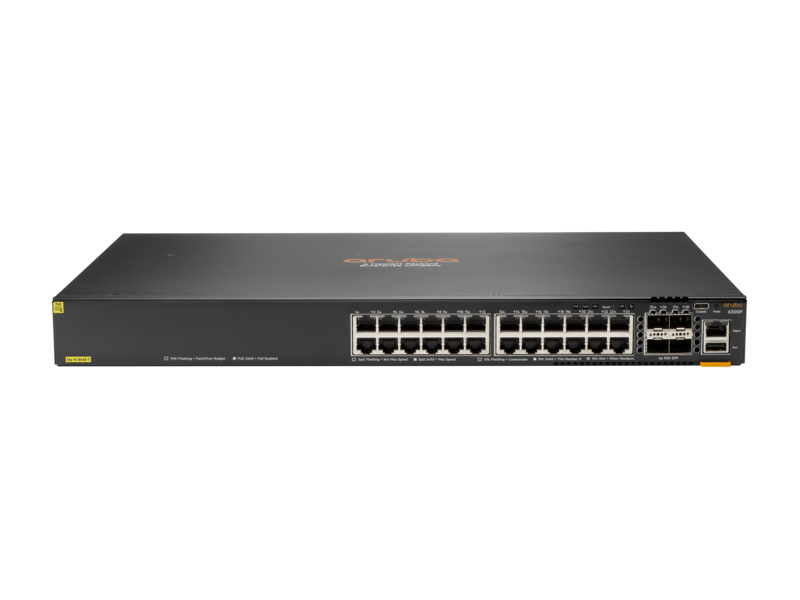 Aruba 6300F 24-port 1GbE Class 4 PoE & 4-port SFP56 Géré L3 Gigabit Ethernet (10/100/1000) Connexion Ethernet, supportant l'alimentation via ce port (PoE) 1U Gris Aruba 6300F 24-port 1GbE Class 4 PoE & 4-port SFP56 Géré L3 Gigabit Ethernet (10/100/1000) Connexion Ethernet, supportant l'alimentation via ce port (PoE) 1U Gris