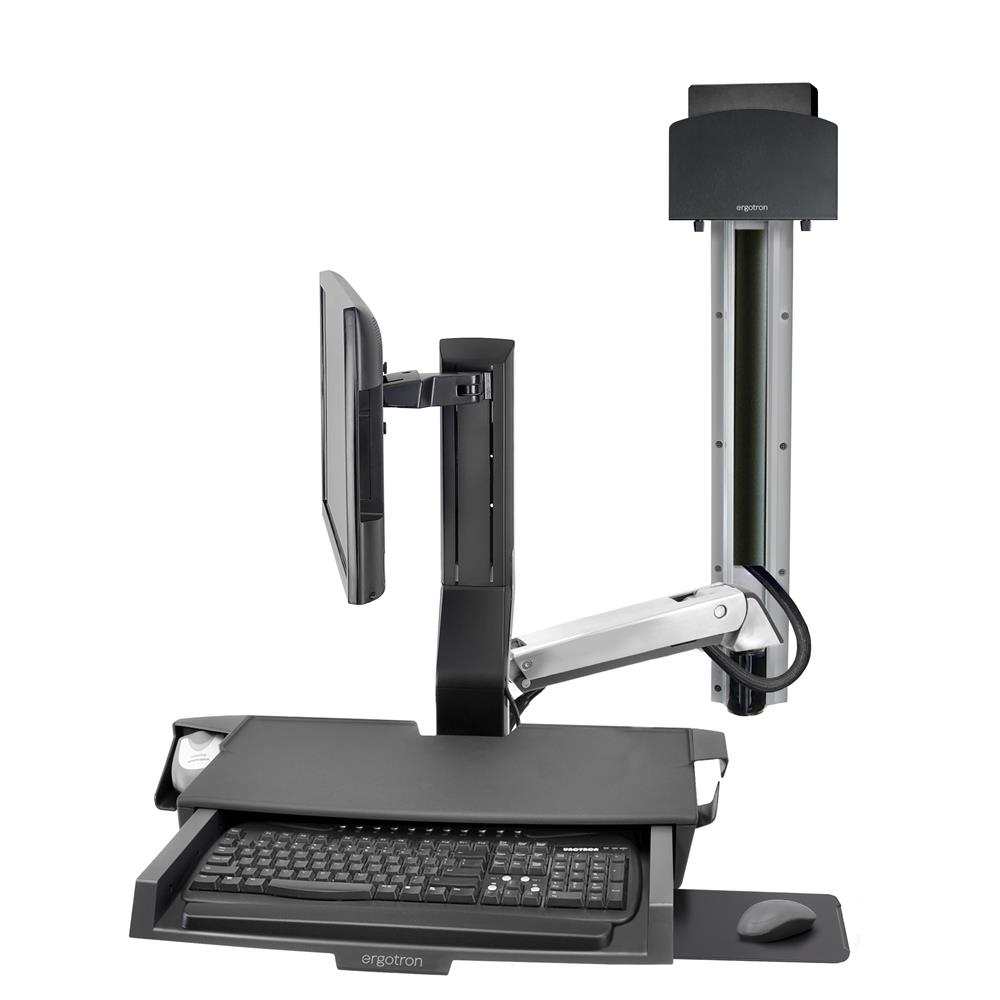 Ergotron SV Combo System with Worksurface & Pan, Small CPU Holder Ergotron SV Combo System with Worksurface & Pan, Small CPU Holder
