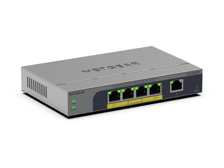 NETGEAR GS105EPP Non-géré Gigabit Ethernet (10/100/1000) Connexion Ethernet, supportant l'alimentation via ce port (PoE) Montage sur le bureau ou sur le mur Gris