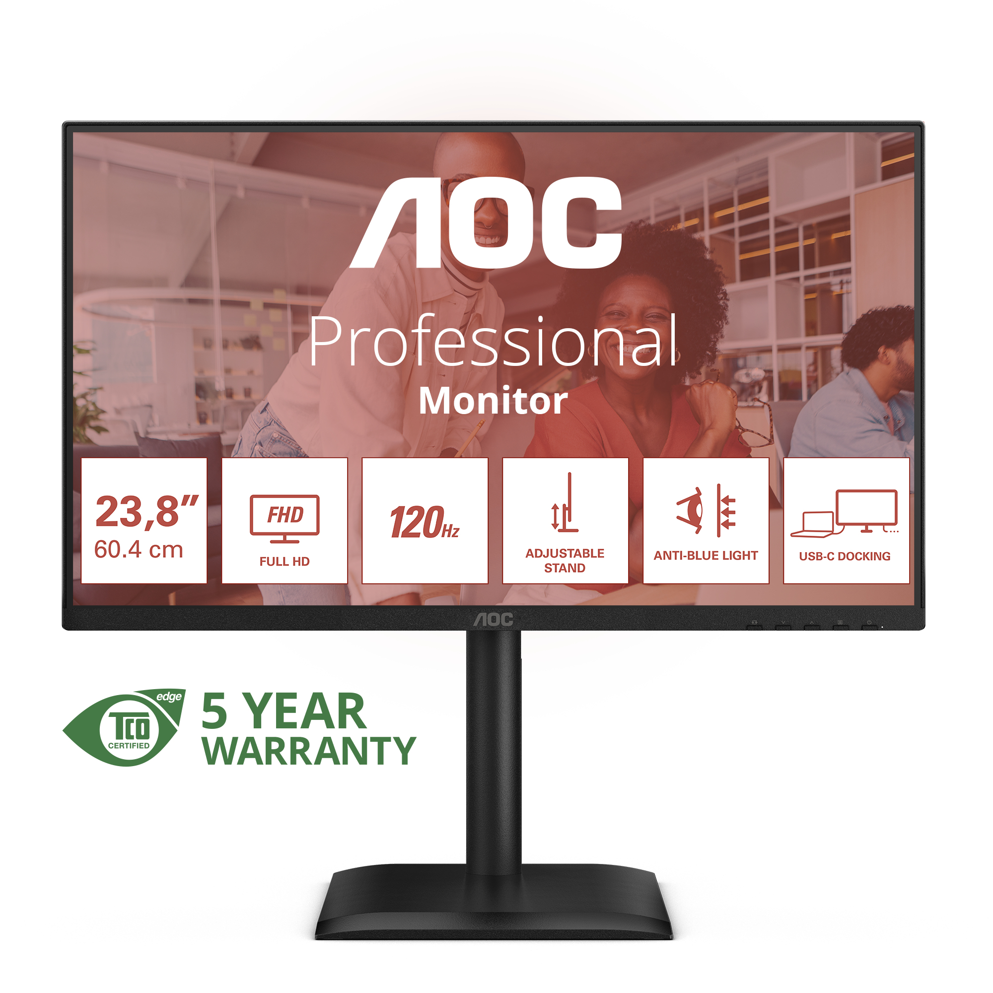 AOC E4 24E4CV écran plat de PC 60,5 cm (23.8") 1920 x 1080 pixels Full HD LED Noir