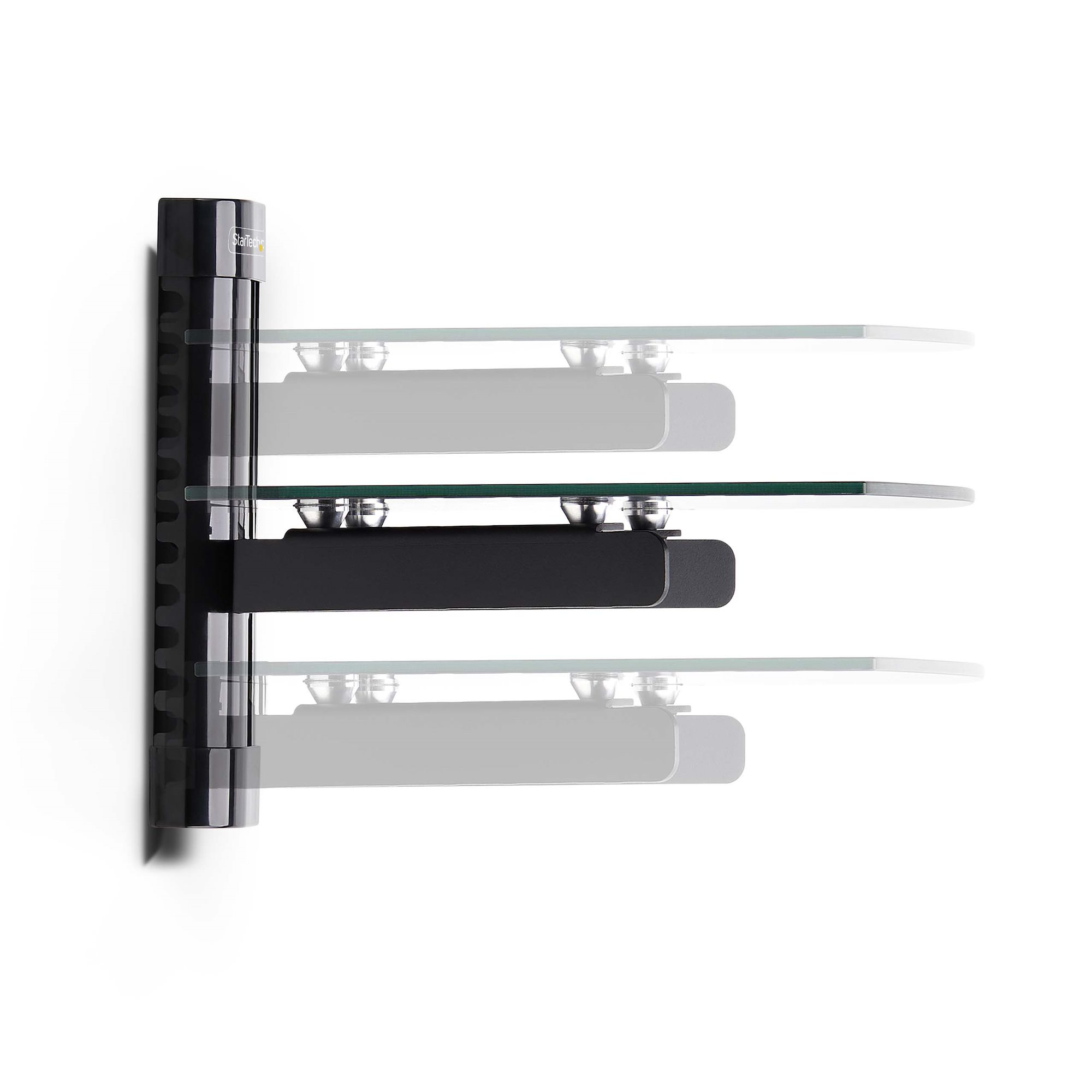 StarTech.com Étagère AV Murale Flottante, Support à Hauteur Ajustable pour Sous Télévision, Support Mural pour TV, Organiser l'Équipement A/V sur l'Étagère en Verre Trempé Noir