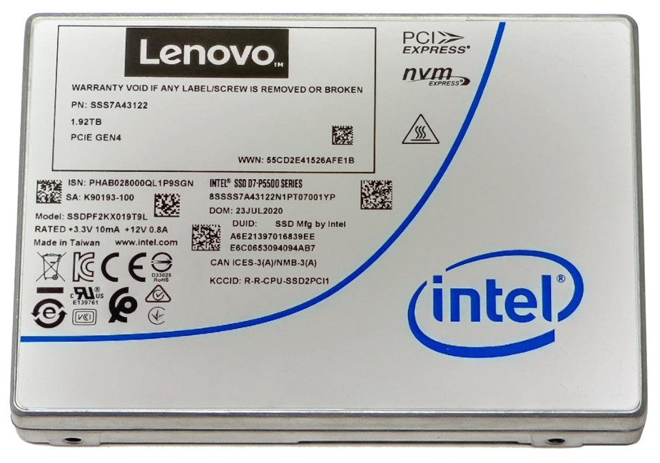 Lenovo 4XB7A17145 disque SSD U.2 1,92 To PCI Express 4.0 TLC 3D NAND NVMe Lenovo 4XB7A17145 disque SSD U.2 1,92 To PCI Express 4.0 TLC 3D NAND NVMe