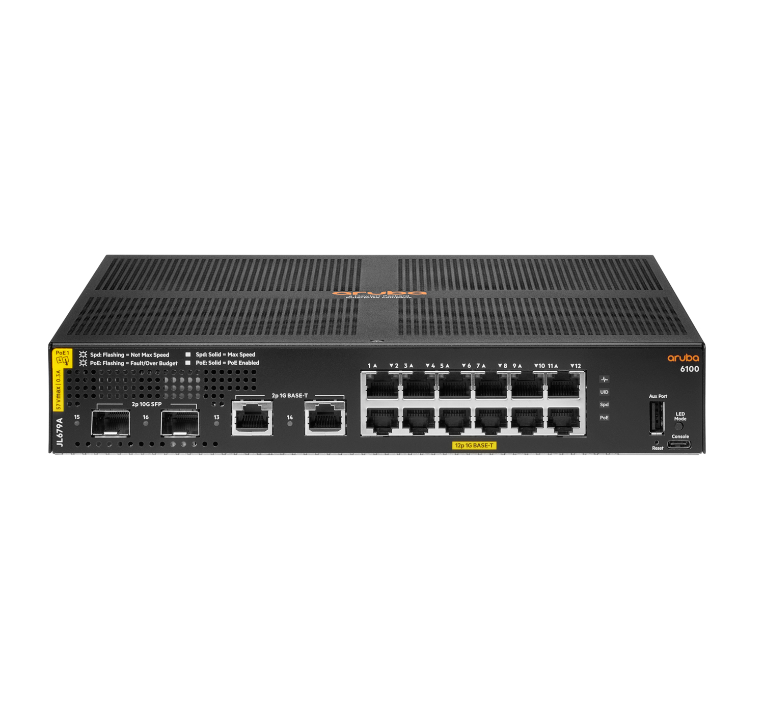 Aruba 6100 12G Class4 PoE 2G/2SFP+ 139W Géré L3 Gigabit Ethernet (10/100/1000) Connexion Ethernet, supportant l'alimentation via ce port (PoE) 1U Noir Aruba 6100 12G Class4 PoE 2G/2SFP+ 139W Géré L3 Gigabit Ethernet (10/100/1000) Connexion Ethernet, supportant l'alimentation via ce port (PoE) 1U Noir