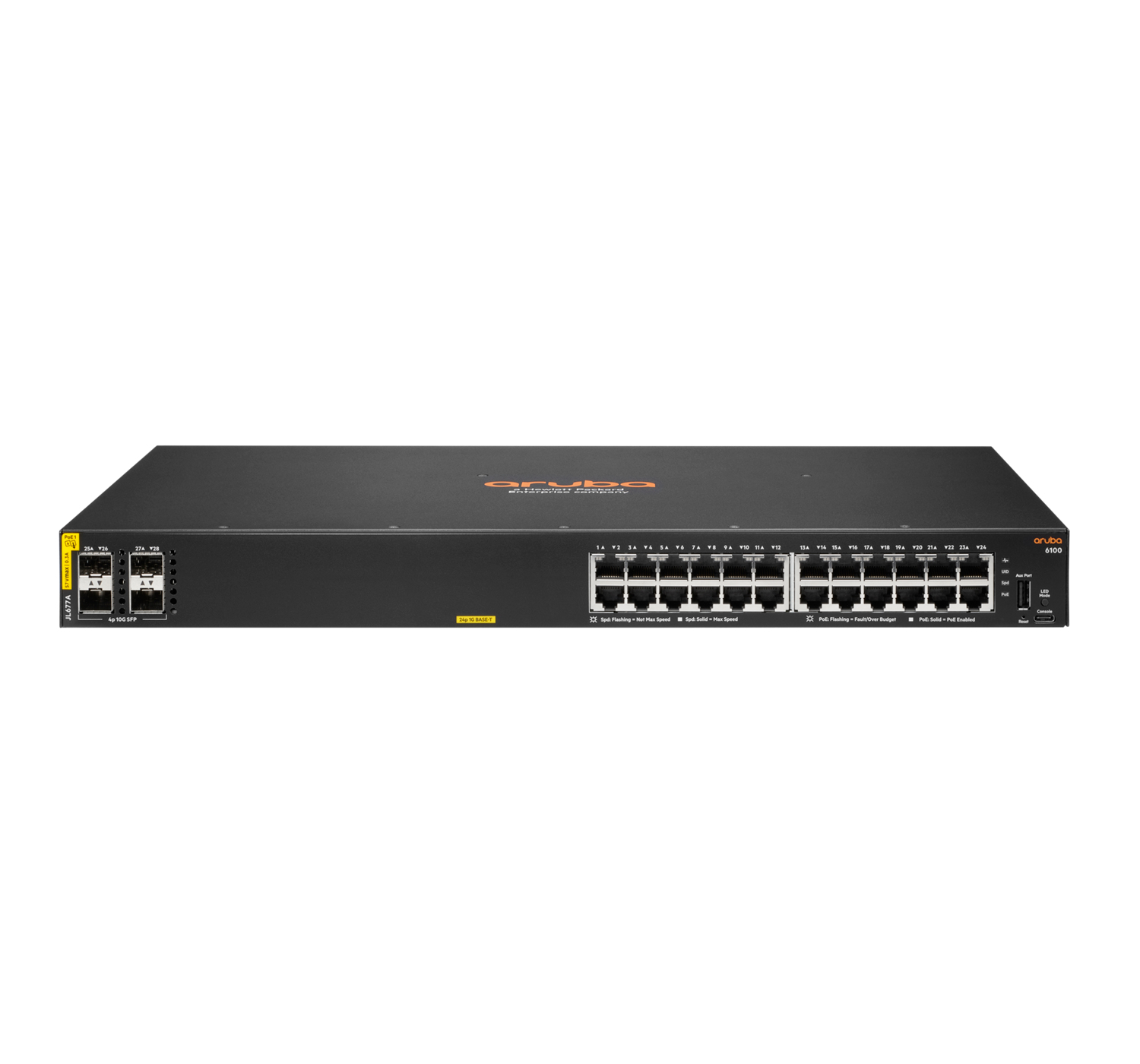 Aruba 6100 24G Class4 PoE 4SFP+ 370W Géré L3 Gigabit Ethernet (10/100/1000) Connexion Ethernet, supportant l'alimentation via ce port (PoE) 1U Noir Aruba 6100 24G Class4 PoE 4SFP+ 370W Géré L3 Gigabit Ethernet (10/100/1000) Connexion Ethernet, supportant l'alimentation via ce port (PoE) 1U Noir
