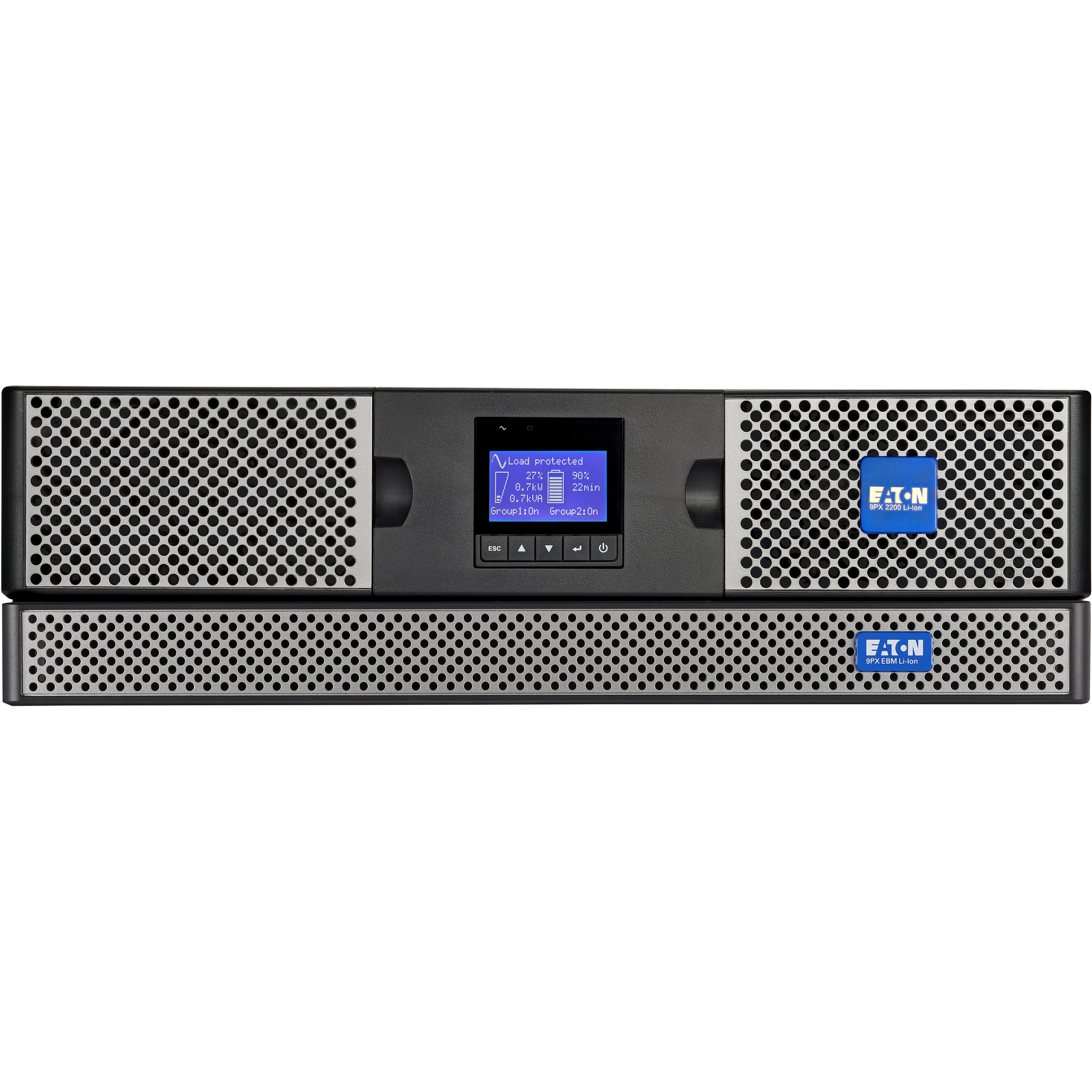 Eaton 9PXEBM72RT1U-L alimentation d'énergie non interruptible Double-conversion (en ligne) 2,2 kVA 2200 W 10 sortie(s) CA Eaton 9PXEBM72RT1U-L alimentation d'énergie non interruptible Double-conversion (en ligne) 2,2 kVA 2200 W 10 sortie(s) CA