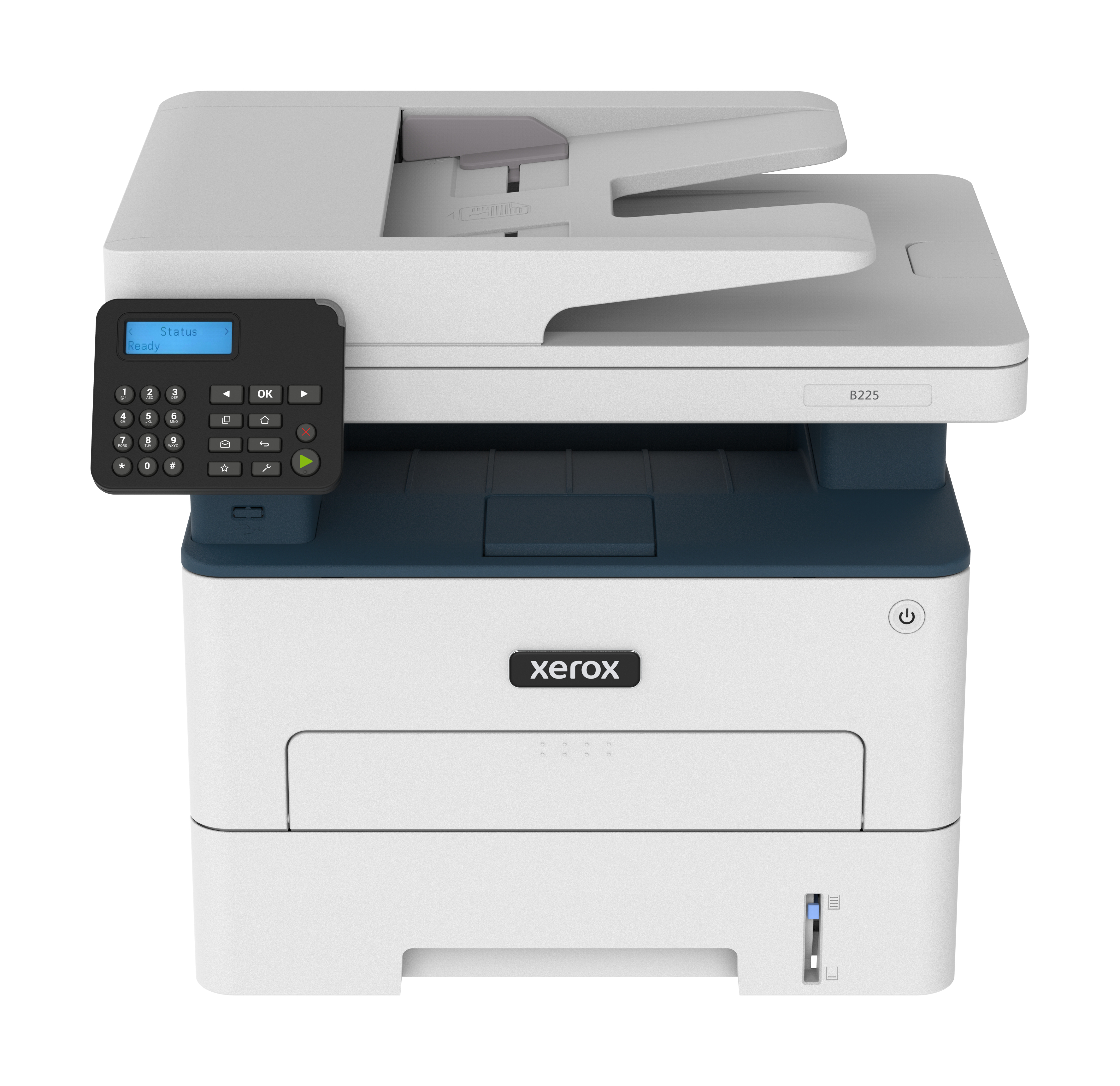 B225 copie/impression/numérisation recto verso sans fil A4, 34 ppm, PS3 PCL5e/6, chargeur automatique de documents, 2 magasins, total 251 feuilles B225 copie/impression/numérisation recto verso sans fil A4, 34 ppm, PS3 PCL5e/6, chargeur automatique de documents, 2 magasins, total 251 feuilles