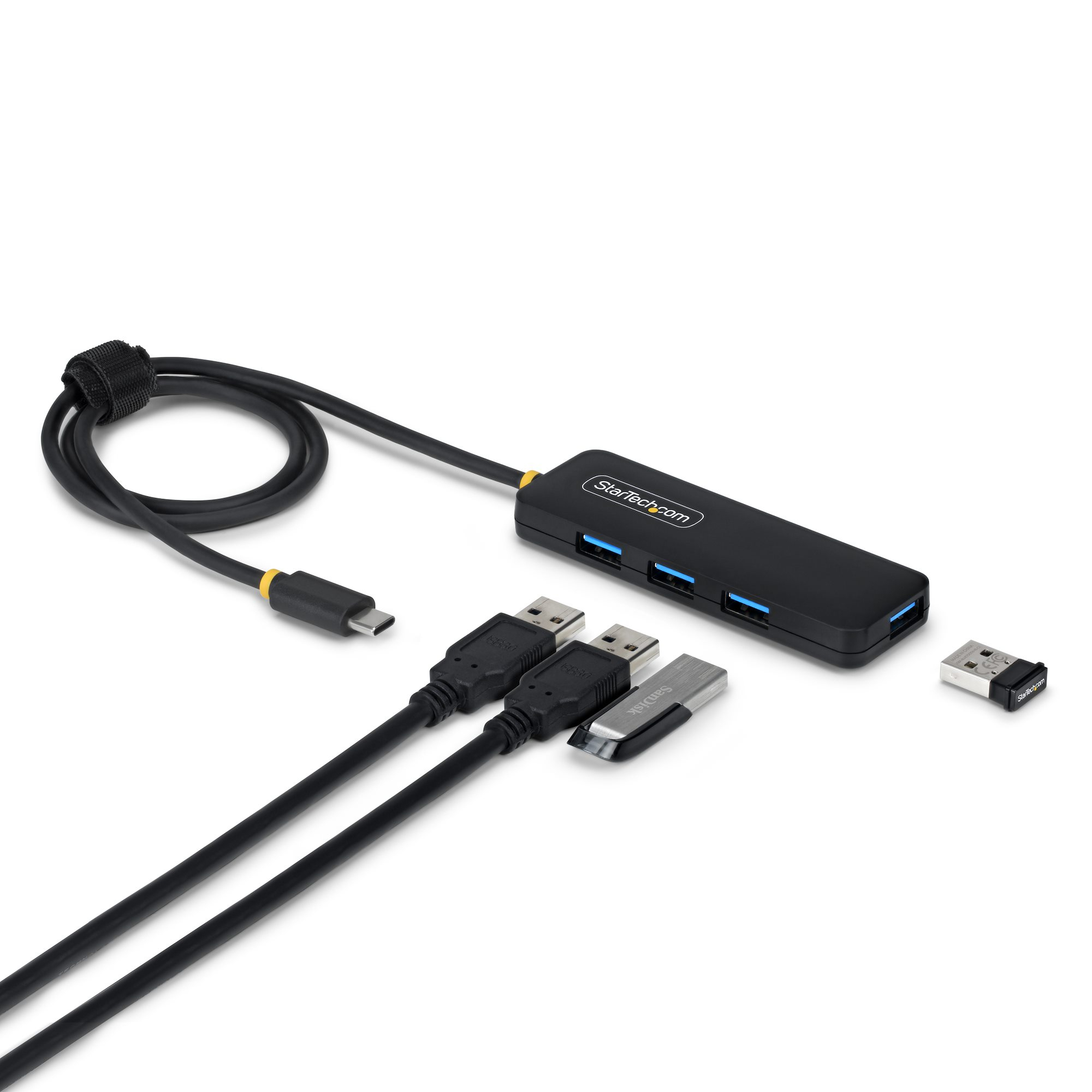 StarTech.com Hub USB-C à 4 Ports, 5 Gbps, Alimenté par Bus, Mini-Hub USB-C vers 4x USB-A, Câble Hôte Extra Long de 61 cm, Plastique PCR, Hub USB Portable pour Ordinateur de Bureau/Portable