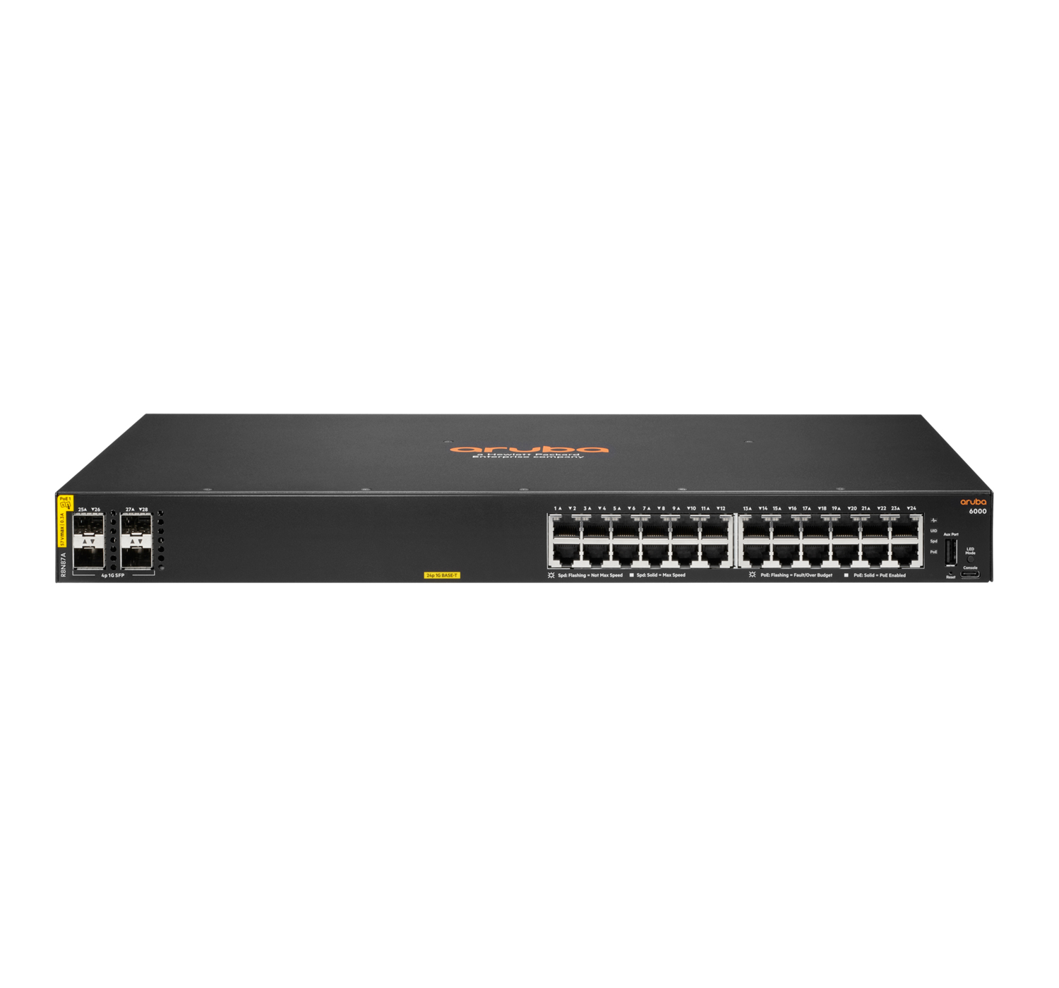 Aruba 6000 24G Class4 PoE 4SFP 370W Géré L3 Gigabit Ethernet (10/100/1000) Connexion Ethernet, supportant l'alimentation via ce port (PoE) 1U Aruba 6000 24G Class4 PoE 4SFP 370W Géré L3 Gigabit Ethernet (10/100/1000) Connexion Ethernet, supportant l'alimentation via ce port (PoE) 1U
