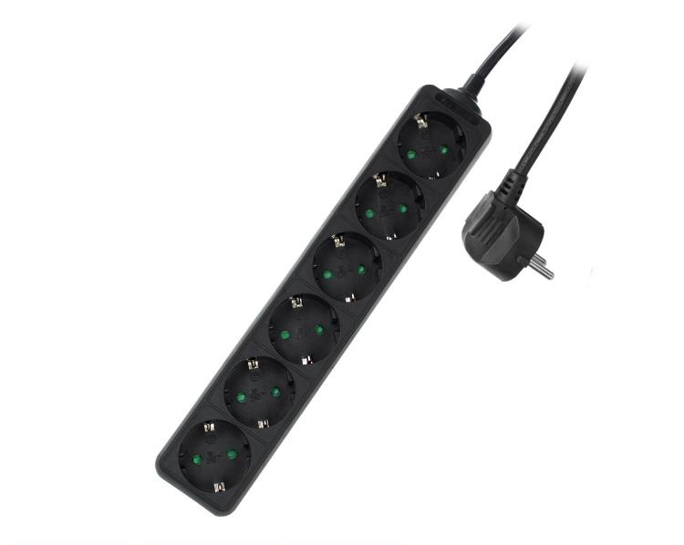 Power Strip Black 6 plugs 3.0m Germ