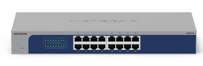NETGEAR GS516-300EUS commutateur réseau Non-géré Gigabit Ethernet (10/100/1000) Connexion Ethernet, supportant l'alimentation via ce port (PoE) Gris
