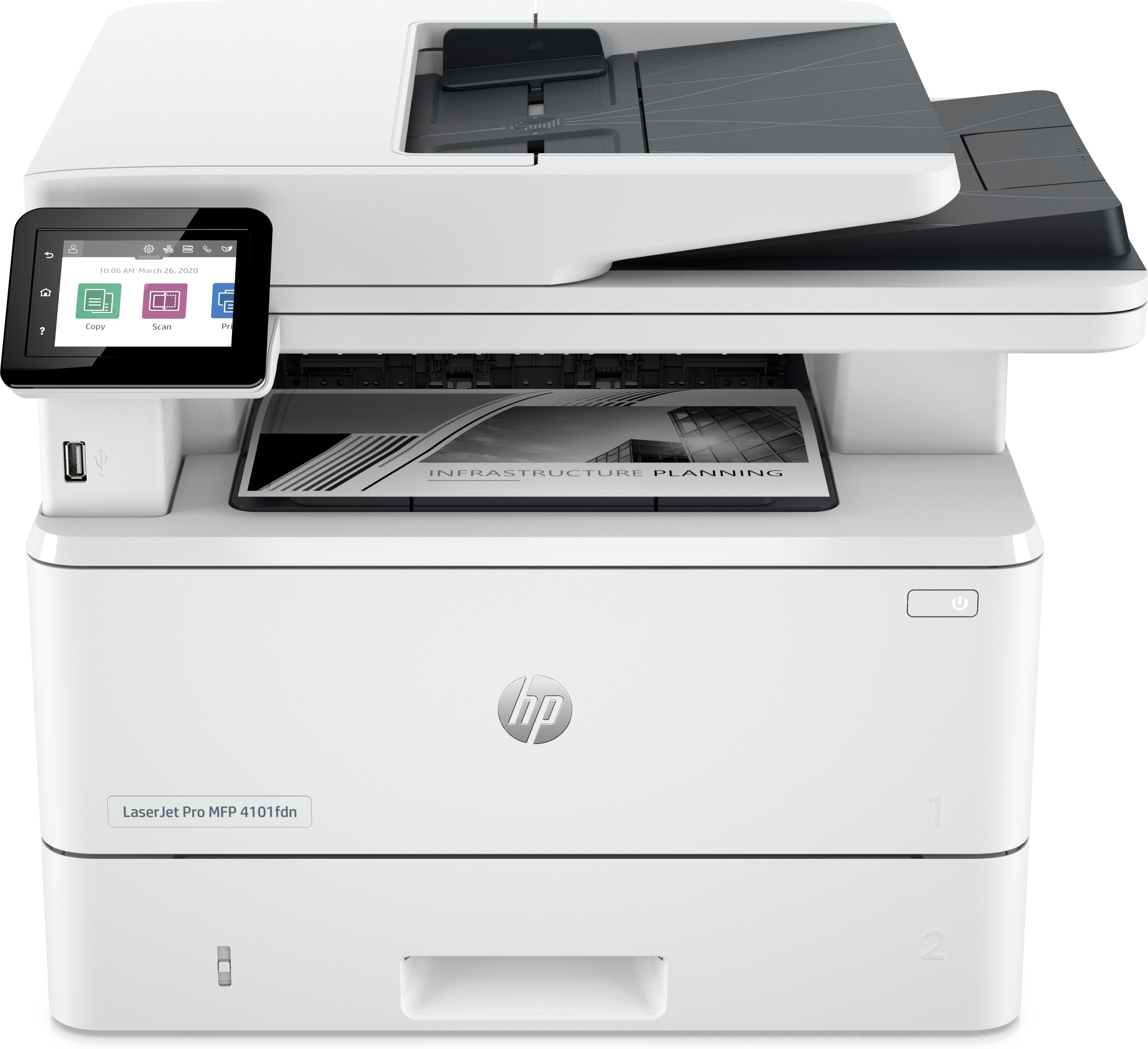 HP LaserJet Pro Imprimante MFP 4102fdn, Noir et blanc, Imprimante pour Petites/moyennes entreprises, Impression, copie, scan, fax, Éligibilité Instant Ink. Imprimer depuis un téléphone ou une tablette. Chargeur automatique de documents. Impression recto-verso. Numérisation recto-verso. Télécopie. Numérisation vers e-mail. Numérisation vers PDF. Port avant pour lecteur Flash USB. Bacs haute capacité en option. Écran tactile. Cartouche JetIntelligence