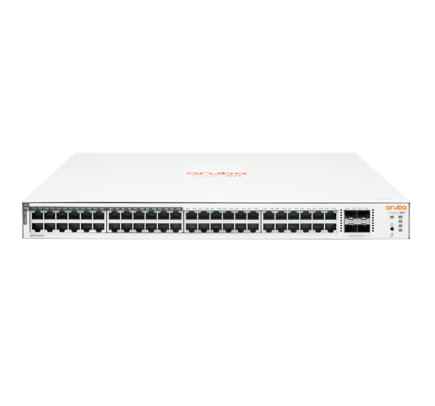 Aruba Instant On 1830 48G 24p Class4 PoE 4SFP 370W Géré L2 Gigabit Ethernet (10/100/1000) Connexion Ethernet, supportant l'alimentation via ce port (PoE) 1U Aruba Instant On 1830 48G 24p Class4 PoE 4SFP 370W Géré L2 Gigabit Ethernet (10/100/1000) Connexion Ethernet, supportant l'alimentation via ce port (PoE) 1U