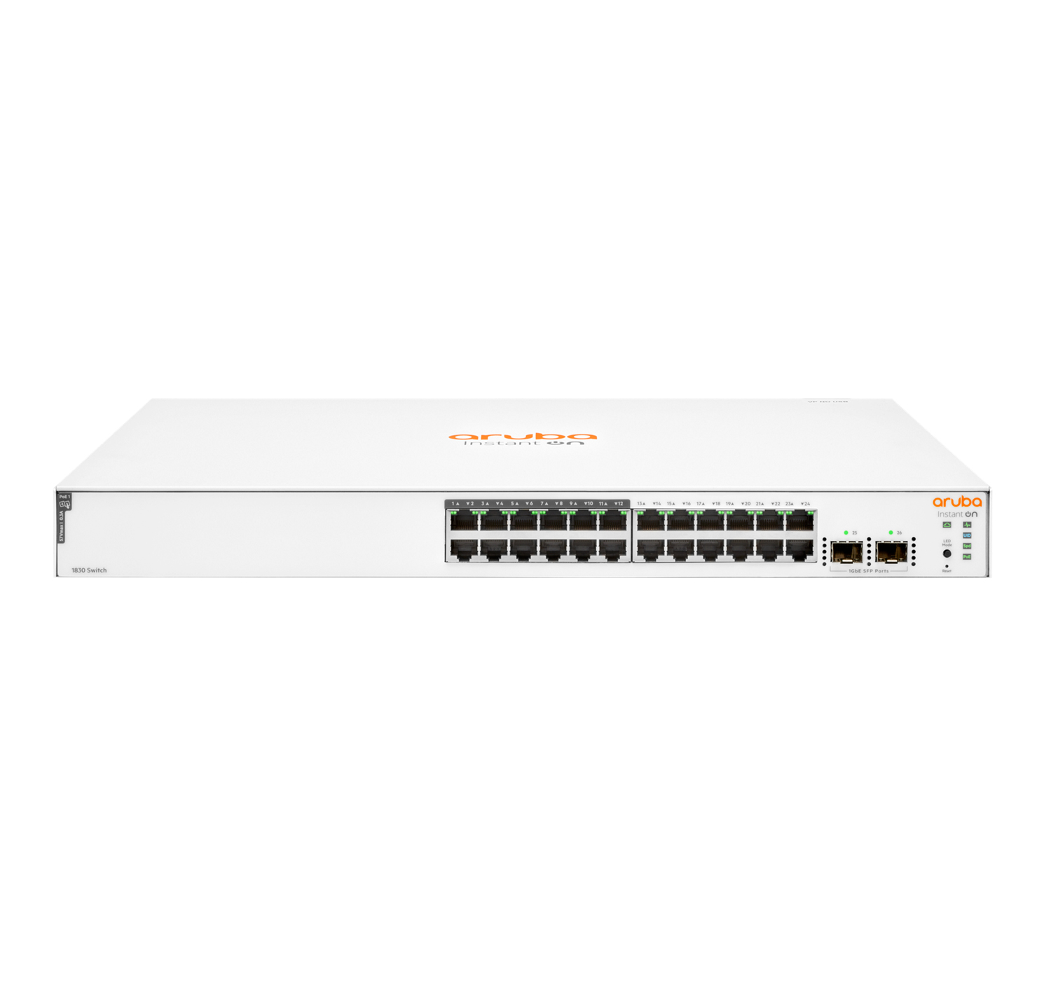 Aruba Instant On 1830 24G 12p Class4 PoE 2SFP 195W Géré L2 Gigabit Ethernet (10/100/1000) Connexion Ethernet, supportant l'alimentation via ce port (PoE) 1U Aruba Instant On 1830 24G 12p Class4 PoE 2SFP 195W Géré L2 Gigabit Ethernet (10/100/1000) Connexion Ethernet, supportant l'alimentation via ce port (PoE) 1U