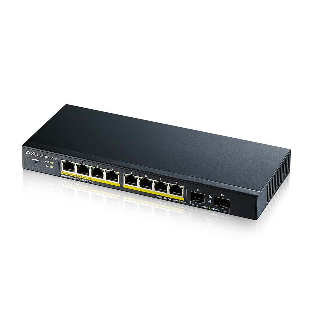 Zyxel GS1900-10HP Géré L2 Gigabit Ethernet (10/100/1000) Connexion Ethernet, supportant l'alimentation via ce port (PoE) Noir Zyxel GS1900-10HP Géré L2 Gigabit Ethernet (10/100/1000) Connexion Ethernet, supportant l'alimentation via ce port (PoE) Noir