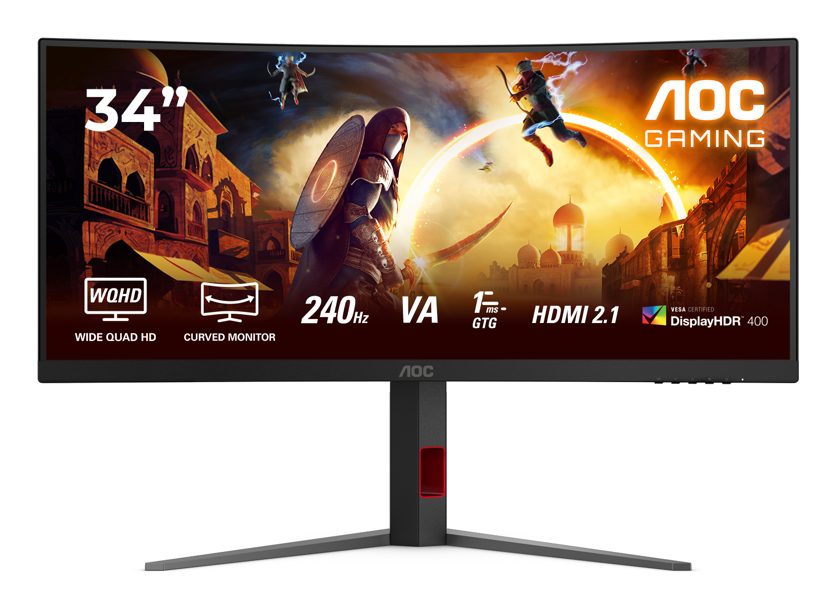 AOC G4 CU34G4Z écran plat de PC 86,4 cm (34") 3440 x 1440 pixels Wide Quad HD LED Noir, Rouge