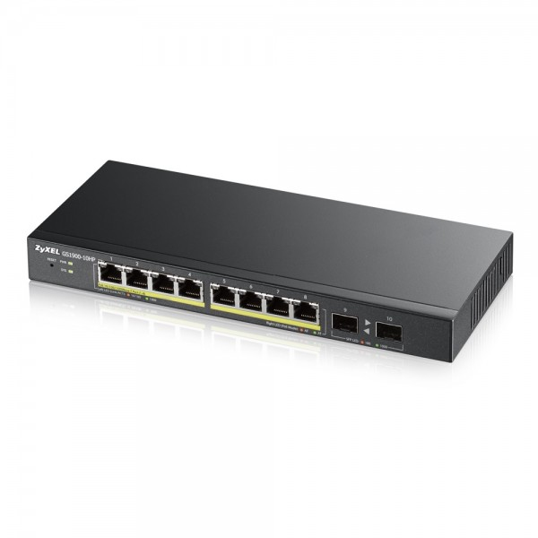 Zyxel GS1900-8HP v3 PoE Géré L2 Gigabit Ethernet (10/100/1000) Connexion Ethernet, supportant l'alimentation via ce port (PoE) Noir Zyxel GS1900-8HP v3 PoE Géré L2 Gigabit Ethernet (10/100/1000) Connexion Ethernet, supportant l'alimentation via ce port (PoE) Noir