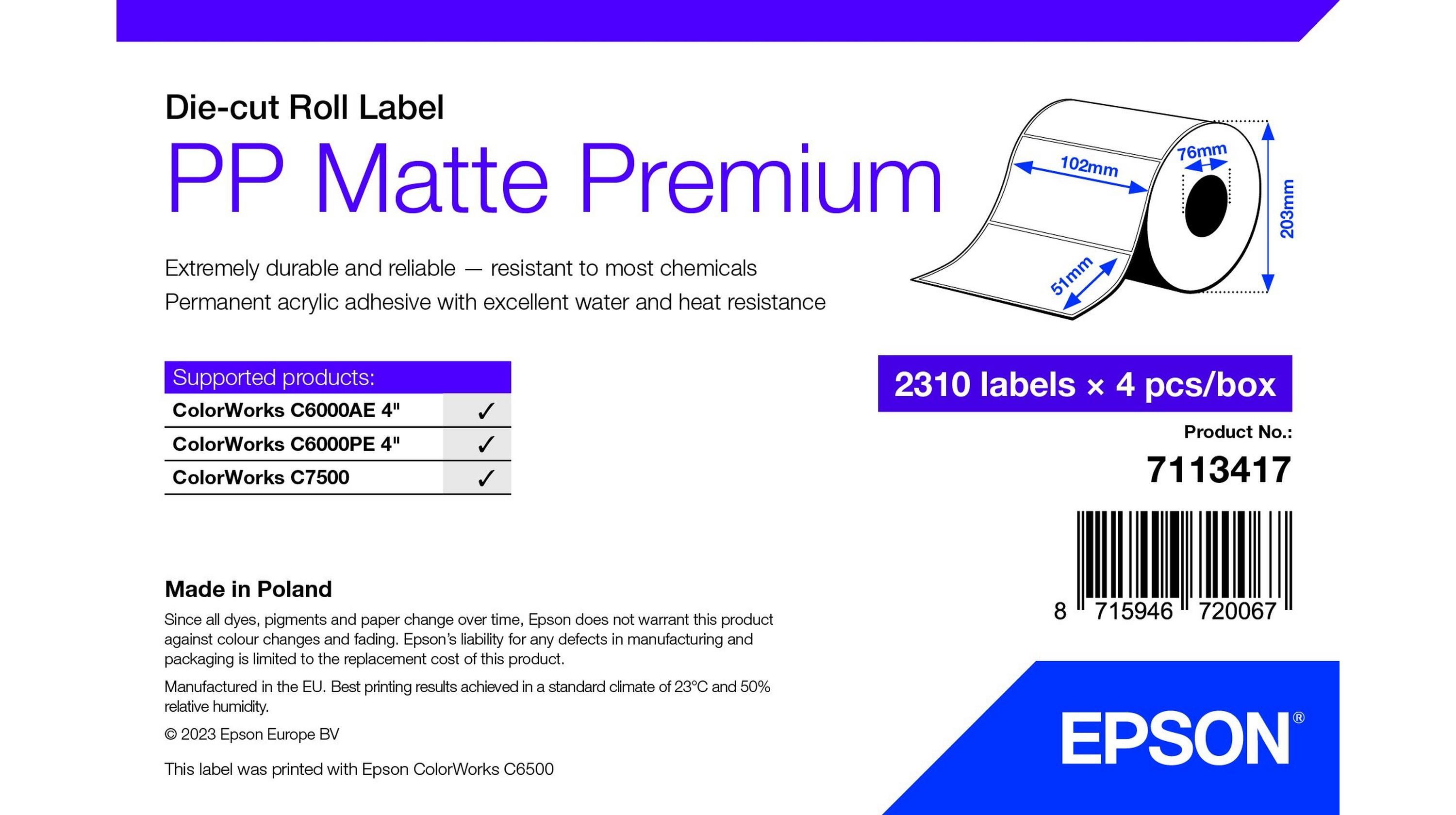 Epson 7113417 étiquette à imprimer Blanc Imprimante d'étiquette adhésive Epson 7113417 étiquette à imprimer Blanc Imprimante d'étiquette adhésive
