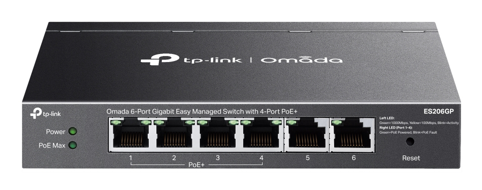 TP-Link Omada ES206GP commutateur réseau Géré Gigabit Ethernet (10/100/1000) Connexion Ethernet, supportant l'alimentation via ce port (PoE) Noir TP-Link Omada ES206GP commutateur réseau Géré Gigabit Ethernet (10/100/1000) Connexion Ethernet, supportant l'alimentation via ce port (PoE) Noir