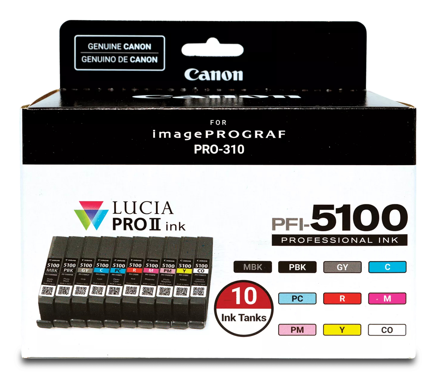 Canon PFI-5100 Multipack cartouche d'encre 10 pièce(s) Original Rendement standard Cyan, Noir mat, Noir