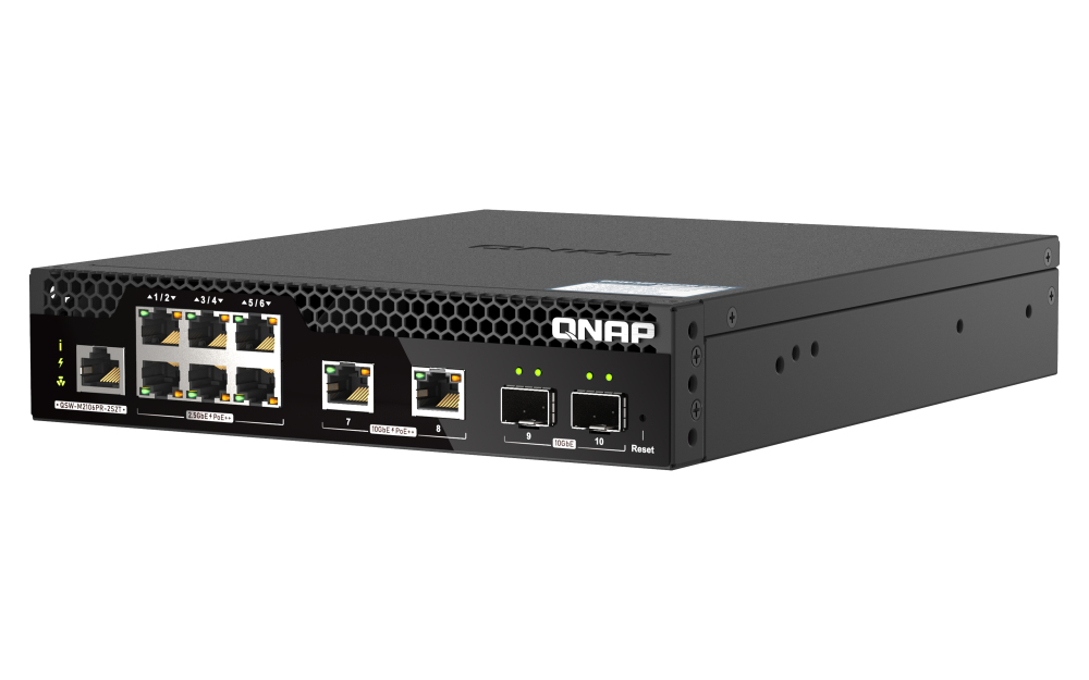 QNAP QSW-M2106PR-2S2T commutateur réseau Géré L2 10G Ethernet (100/1000/10000) Connexion Ethernet, supportant l'alimentation via ce port (PoE) 1U Noir QNAP QSW-M2106PR-2S2T commutateur réseau Géré L2 10G Ethernet (100/1000/10000) Connexion Ethernet, supportant l'alimentation via ce port (PoE) 1U Noir