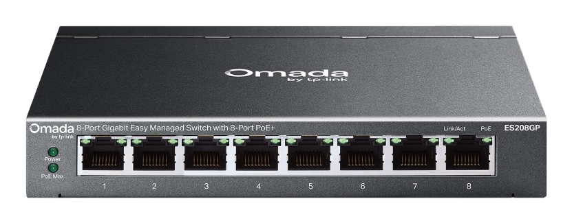 TP-Link Omada ES208GP commutateur réseau Géré L2 Gigabit Ethernet (10/100/1000) Connexion Ethernet, supportant l'alimentation via ce port (PoE) DIN rail Noir