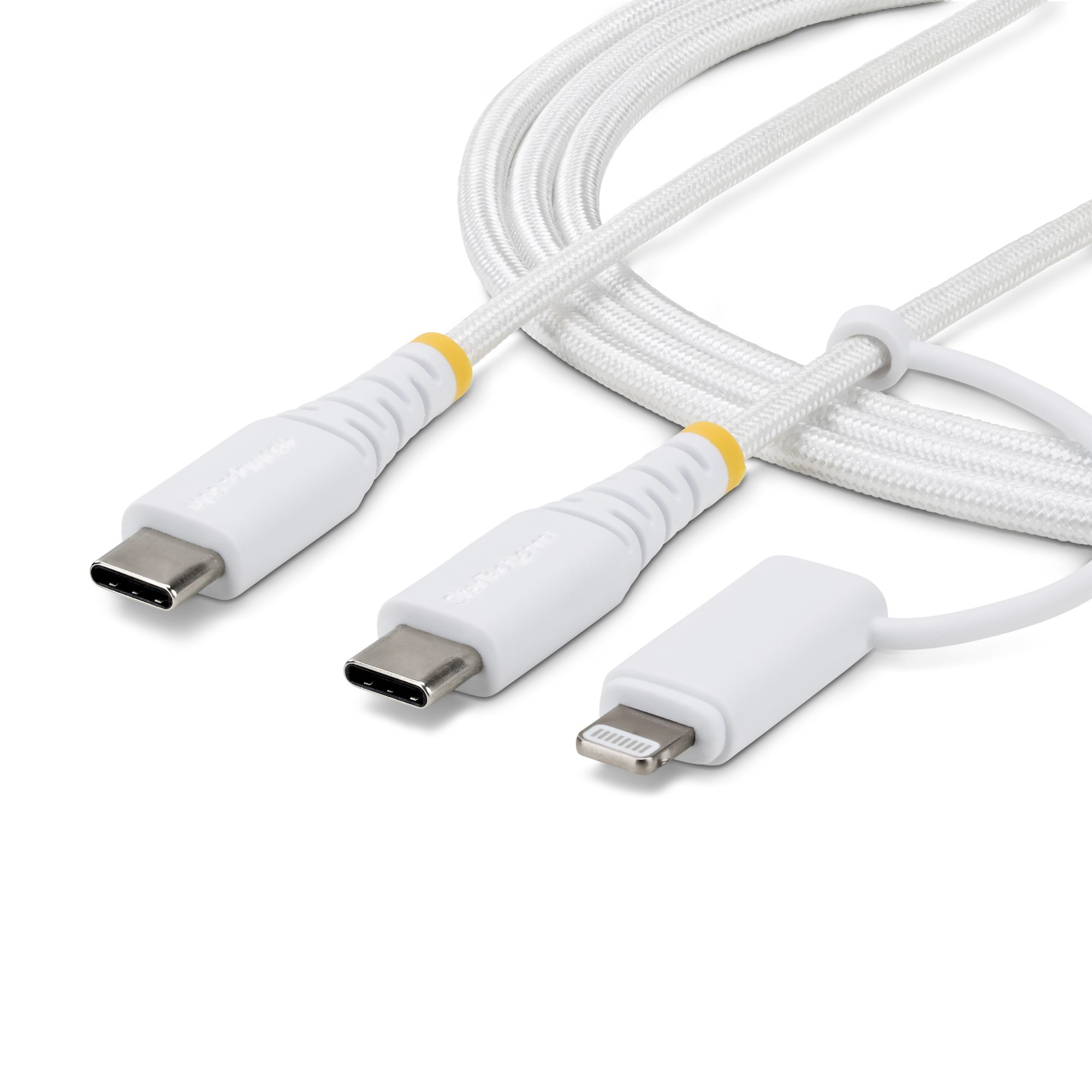 StarTech.com Câble de Recharge USB-C Robuste 2 en 1 de 2m avec Adaptateur Lightning, 30W/60W (3A), Certifié Apple MFi, Câble de Recharge USB-C Tressé pour iPhone/iPad/Android
