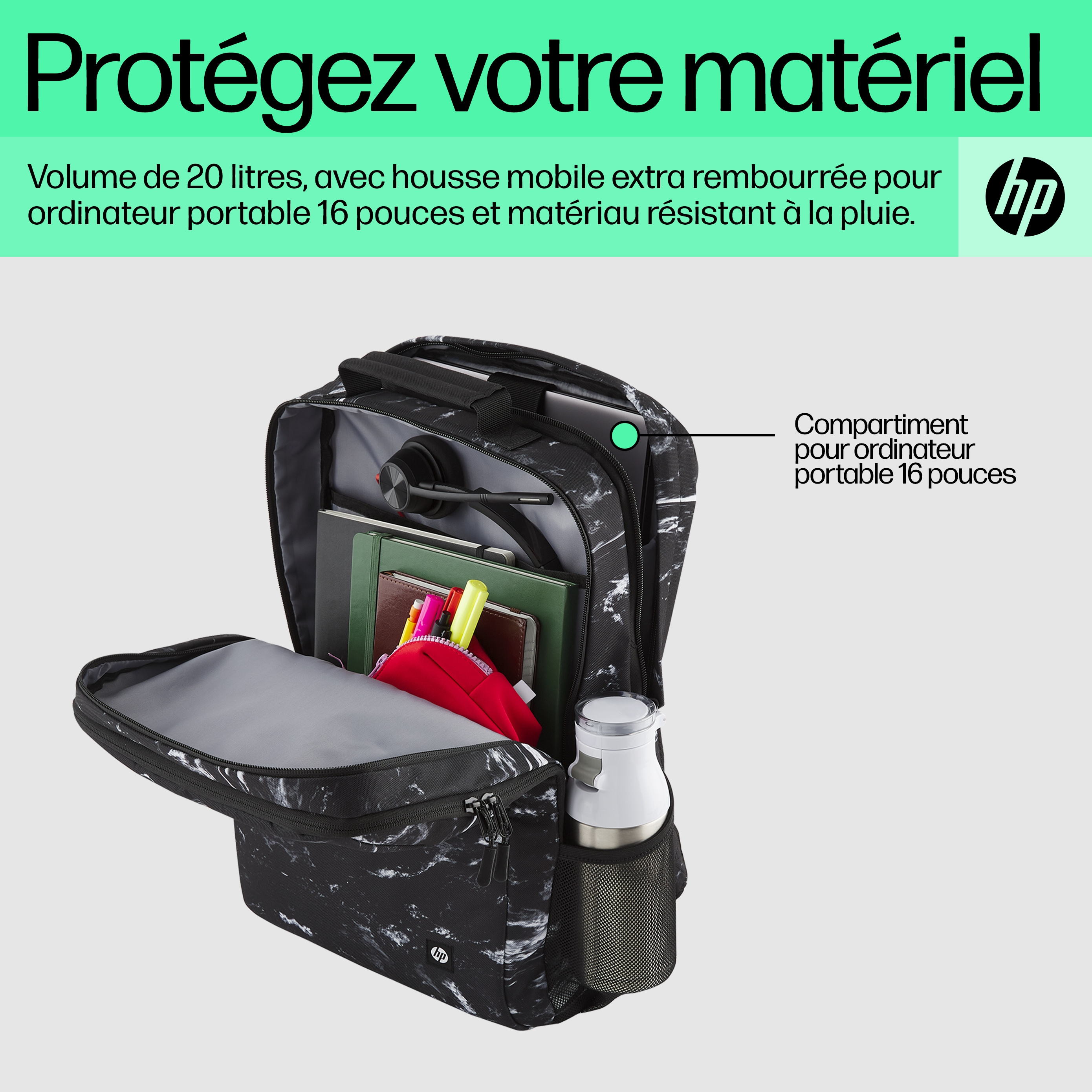 HP Sac à dos Campus XL imprimé marbre HP Sac à dos Campus XL imprimé marbre