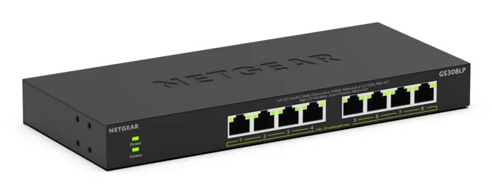 NETGEAR GS308LP Non-géré Gigabit Ethernet (10/100/1000) Connexion Ethernet, supportant l'alimentation via ce port (PoE) Bureau Noir